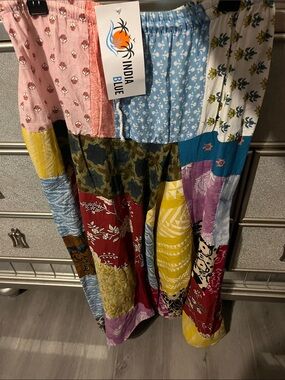 India Boutique Patchwork Boho Wide-Leg Pants in Multi-Color